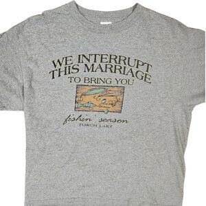 90s Y2K Fishing Tshirt Shirt Gray Funny Gift For Husband Dad Torch Lake Sz L